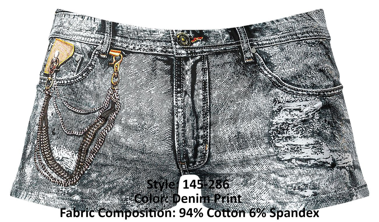 Male Power 145-286 Dirty Denim Mini Short Color Denim Print - DealByEthan.gay loves Male Power