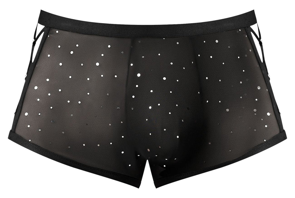 Male Power 147-288 Show Stopper Mini Short Color Silver Mesh Dot - DealByEthan.gay loves Male Power