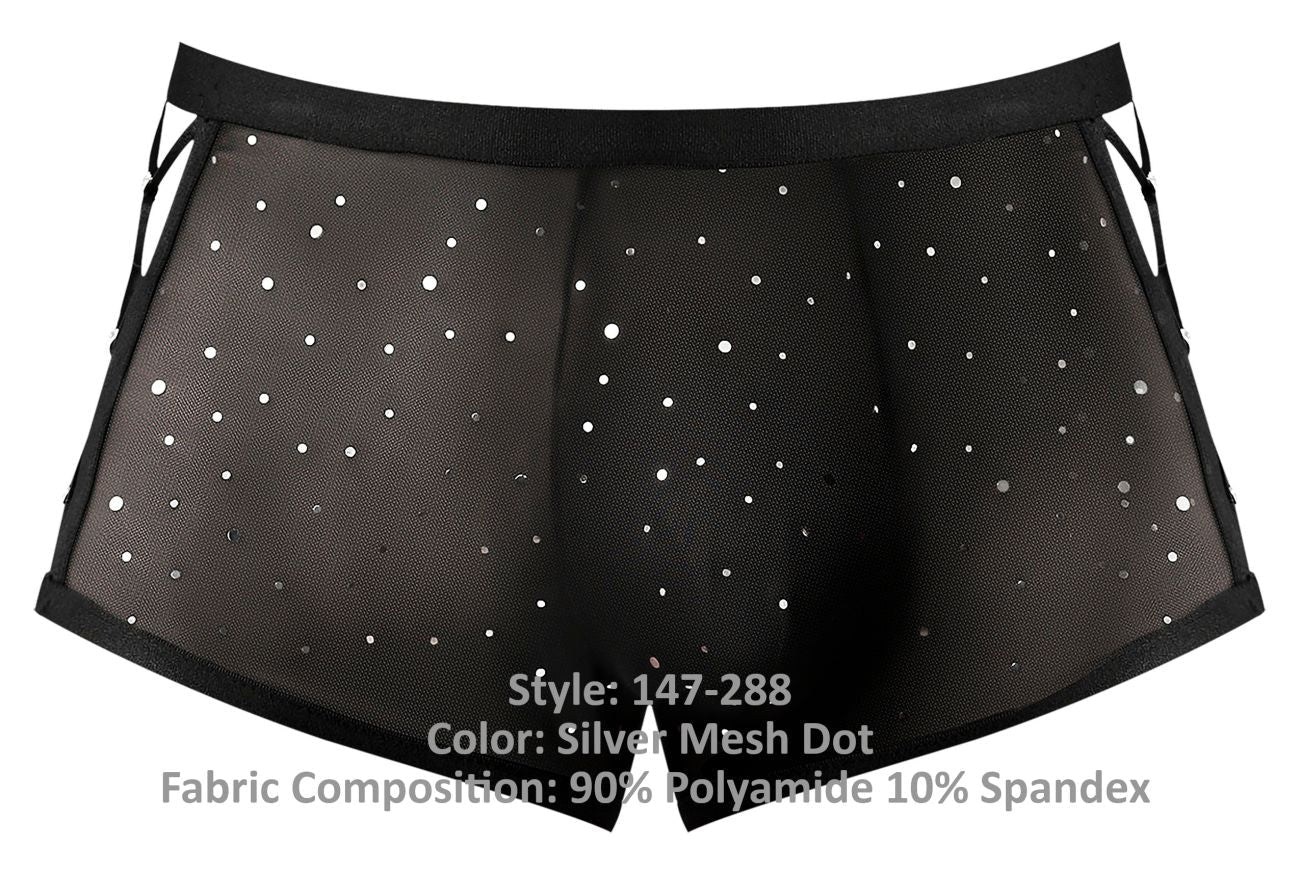 Male Power 147-288 Show Stopper Mini Short Color Silver Mesh Dot - DealByEthan.gay loves Male Power