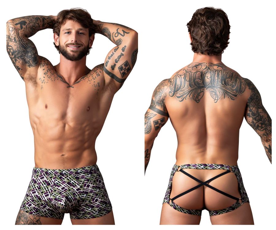 Male Power 148-303 Gridlocked Strappy Back Short Color Printed - DealByEthan.gay loves Male Power