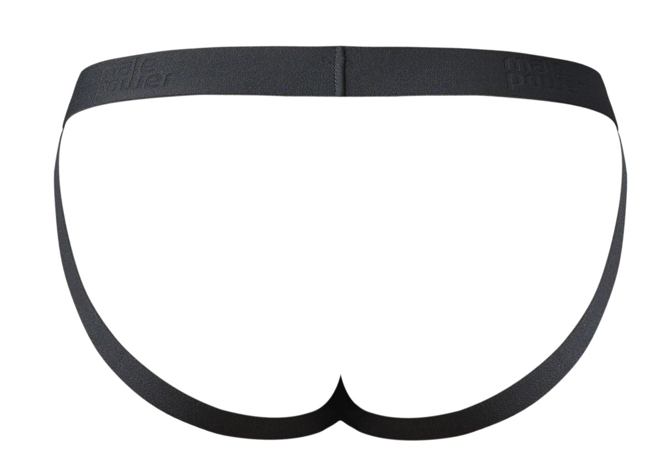Black male power 348-304 open ended jock briefs with smooth seamless design and subtle logo on waistband