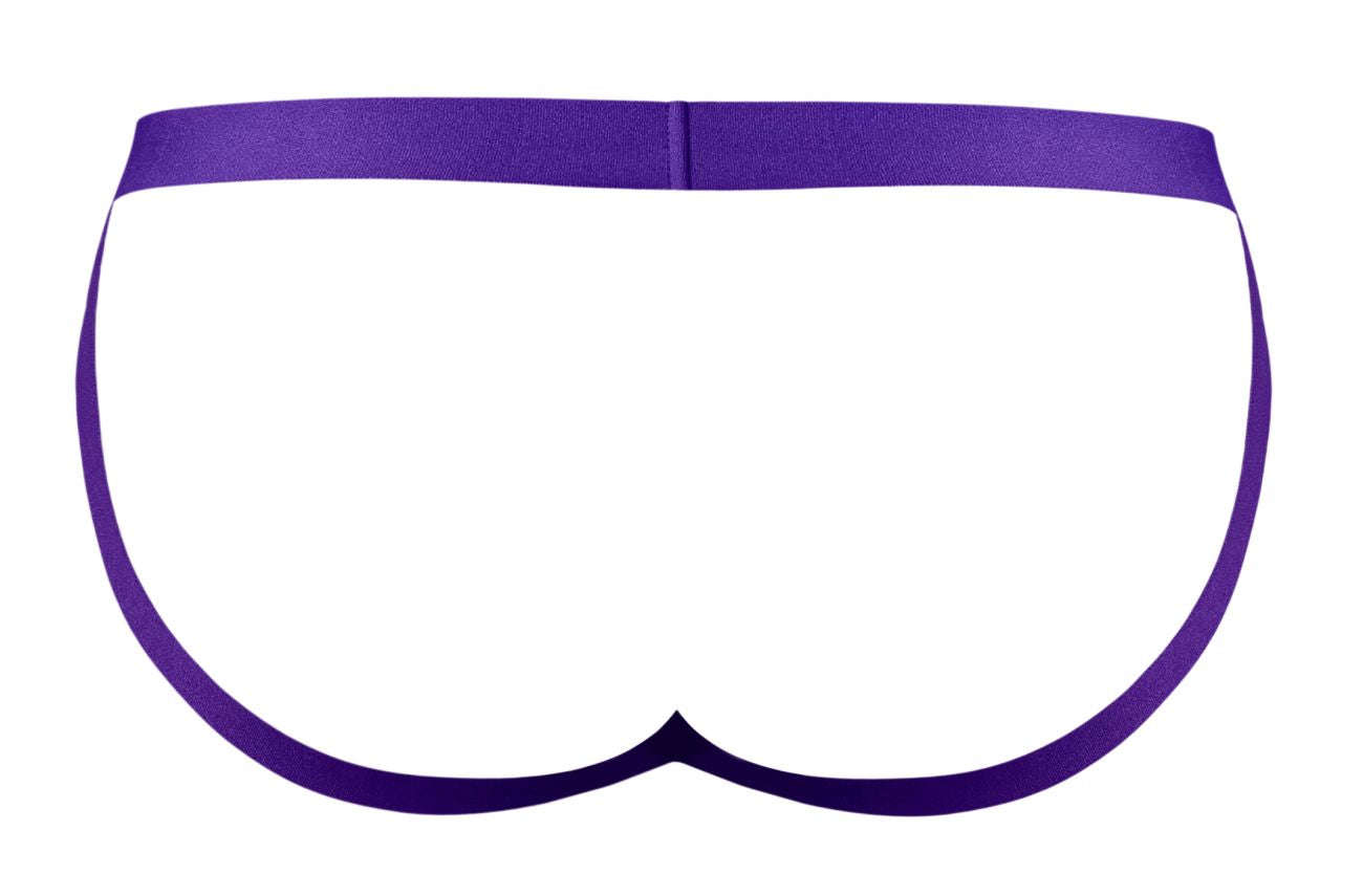 Purple satin male power 350-302 crossover jock briefs with smooth sleek design in eggplant plum color