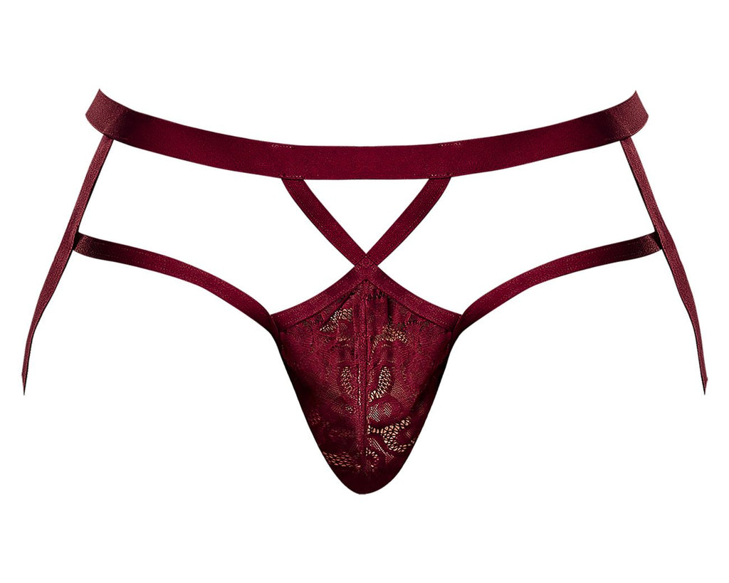 Male Power 394-289 Lucifer Strappy Jock Color Burgundy - DealByEthan.gay loves Male Power