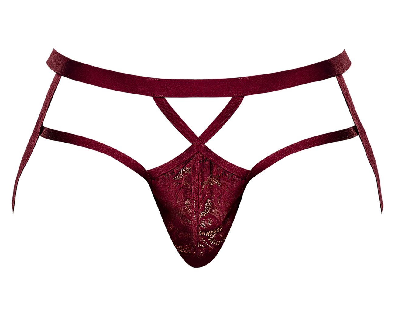 Male Power 394-289 Lucifer Strappy Jock Color Burgundy - DealByEthan.gay loves Male Power