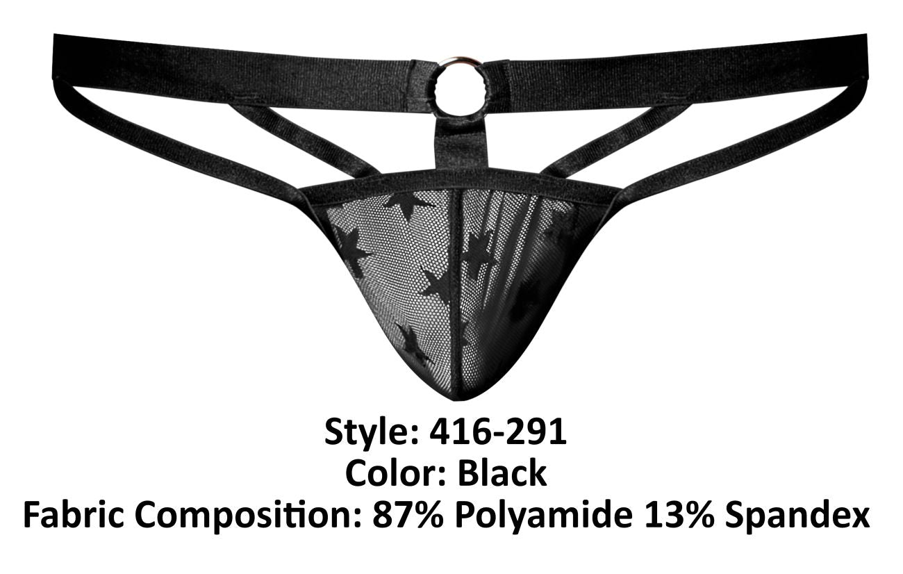 Male Power 416-291 Love Star Thong with Ring Color Black - DealByEthan.gay loves Male Power