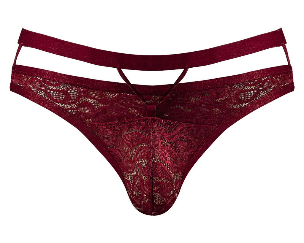 Male Power 446-289 Lucifer Cut Out Strappy Thong Color Burgundy - DealByEthan.gay loves Male Power