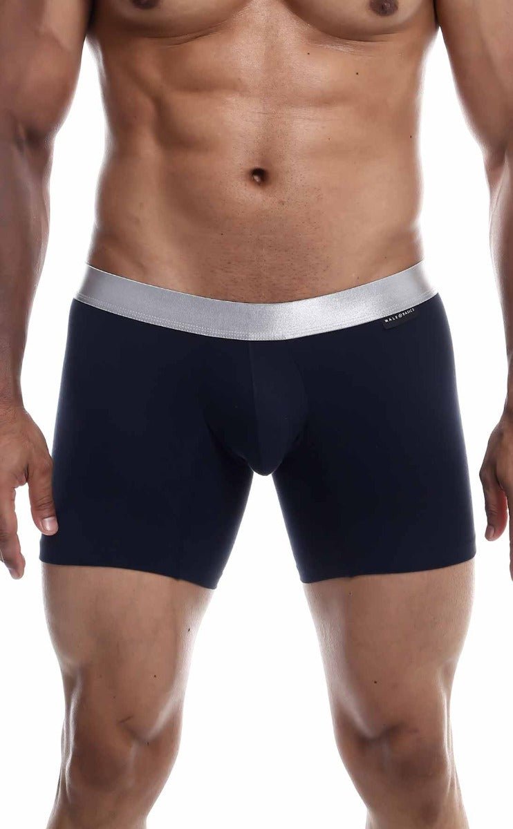 Malebasics boxer brief pima navy blue boxer briefs with silver waistband made from soft pima cotton