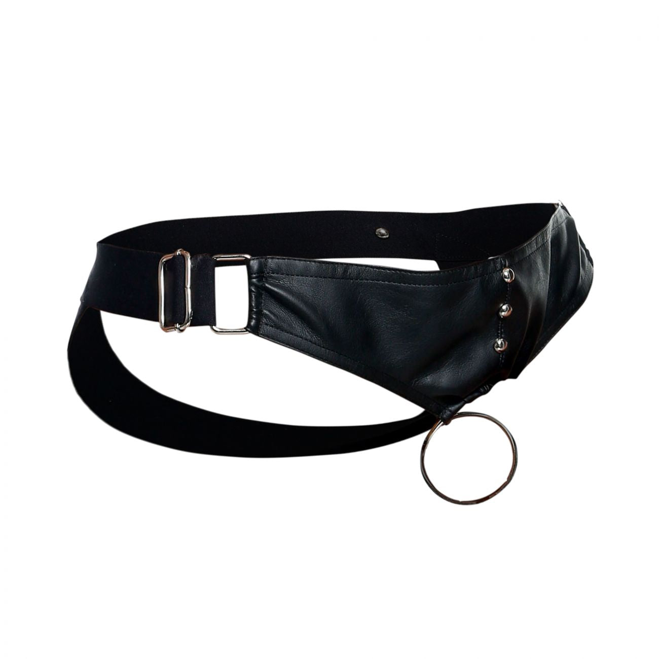 Malebasics dmblo1 dngeon black leather belt with silver buckle and ring attachment for cockring jockstrap use