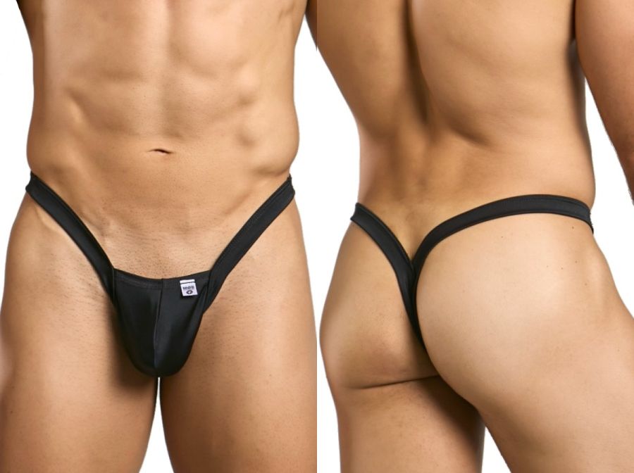Black malebasics mbl52 y buns thong with narrow supportive waistband and minimal coverage shown from the back side