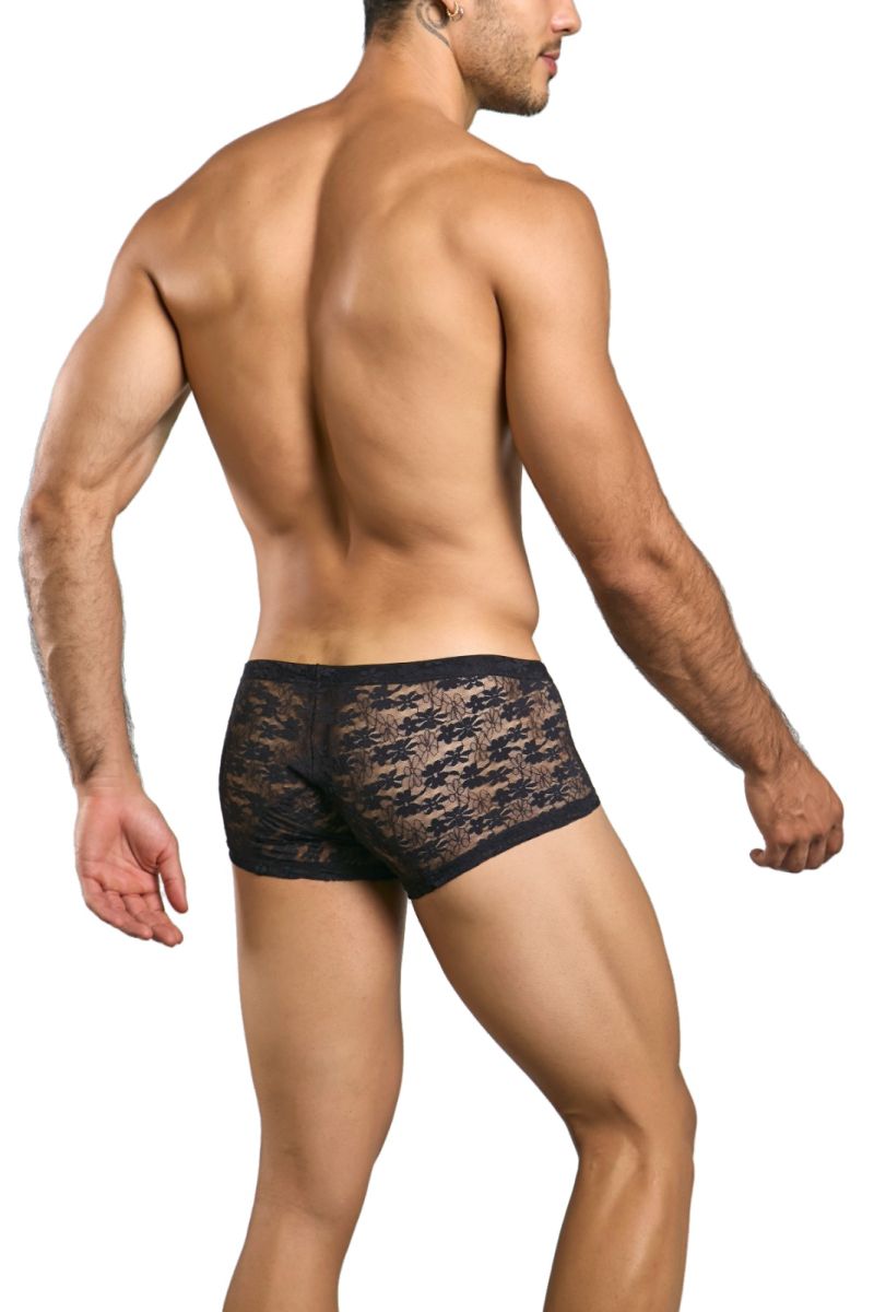 Malebasics mbl78 lace trunks black lace boxer briefs with subtle pattern and delicate lace material for men