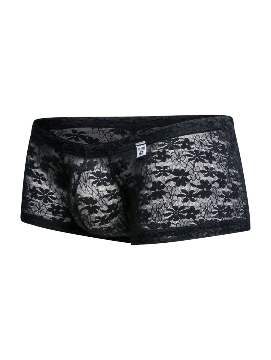 Malebasics mbl78 lace trunks black lace men’s underwear with sheer floral patterned design