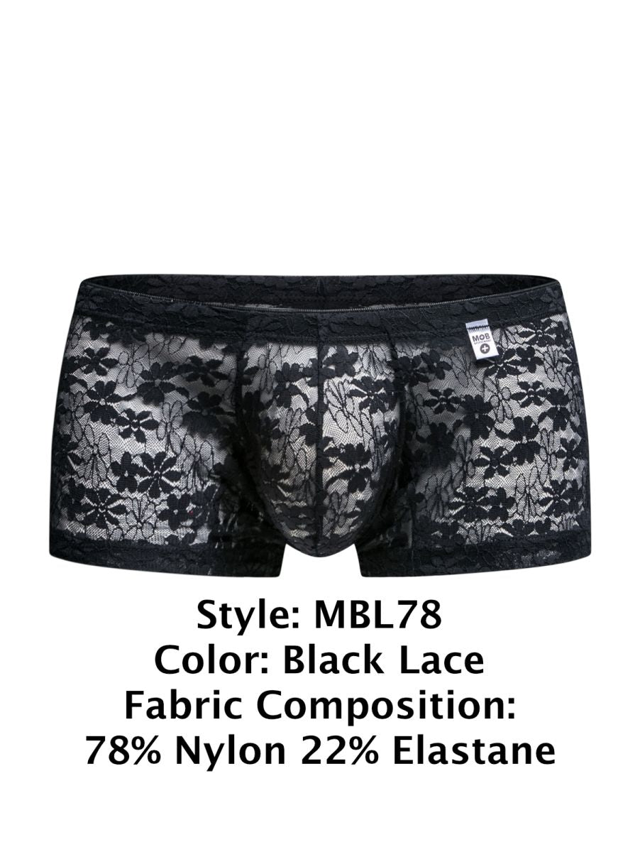 Malebasics mbl78 black lace men’s briefs with floral pattern made from 78% nylon 22% elastane