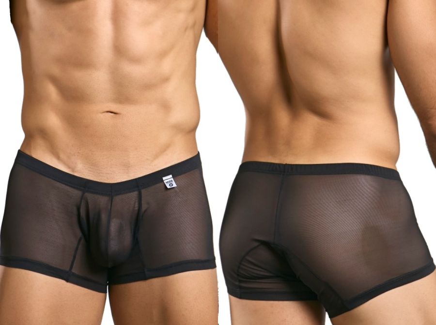 Malebasics mbl78 lace trunks black mesh briefs with sheer fabric solid waistband and trim for men