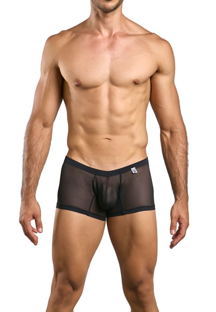 Malebasics mbl78 lace trunks black mesh sheer briefs with solid waistband and small white logo on front
