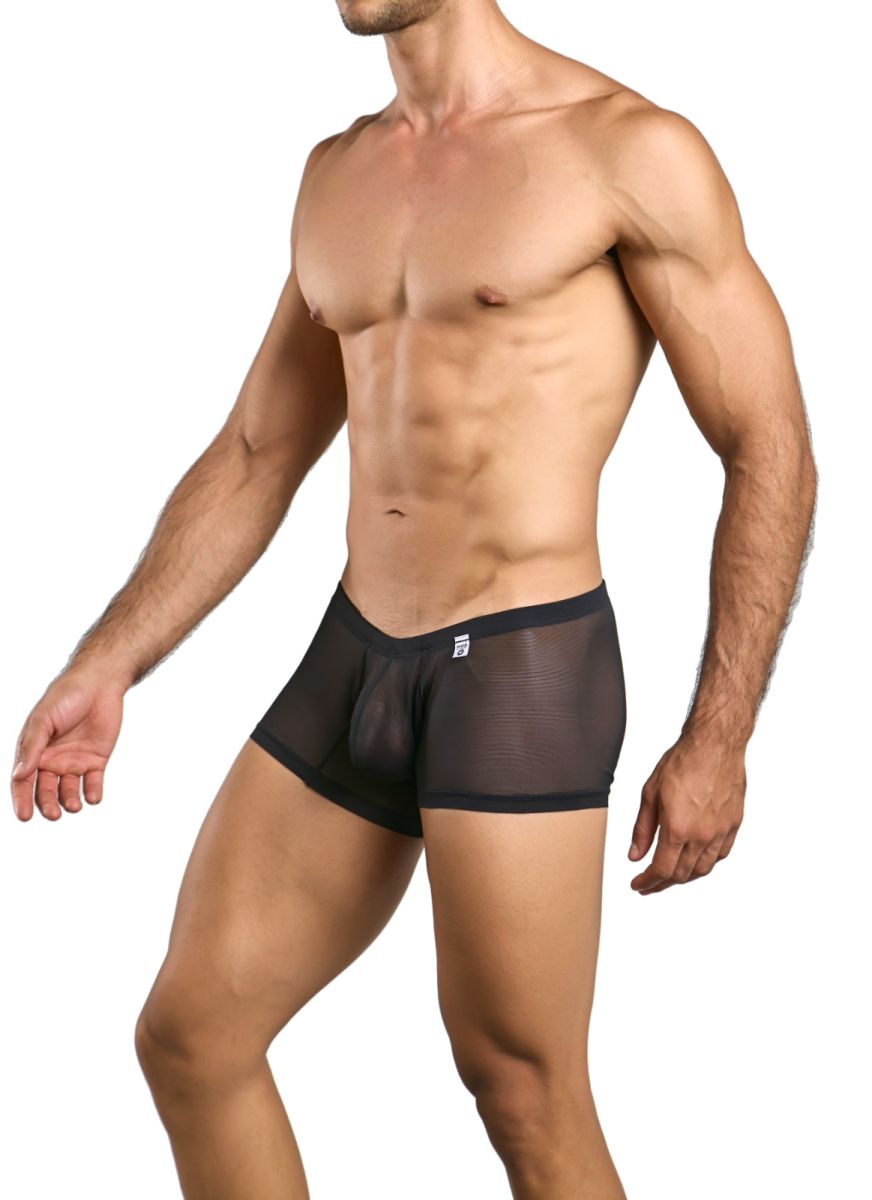 Malebasics mbl78 lace trunks black mesh briefs with solid waistband and small white logo on the front
