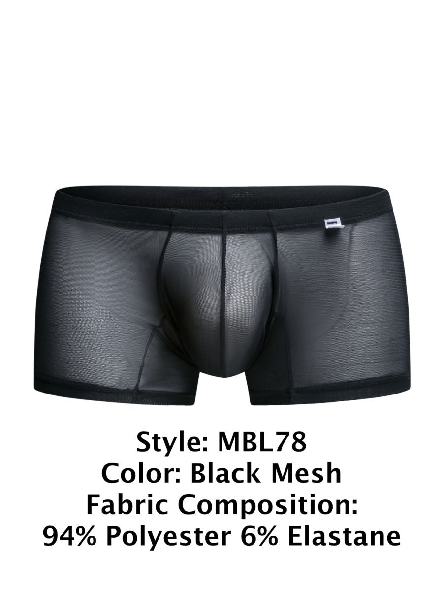 Malebasics mbl78 lace trunks black mesh briefs with sleek form-fitting design and reinforced waistband