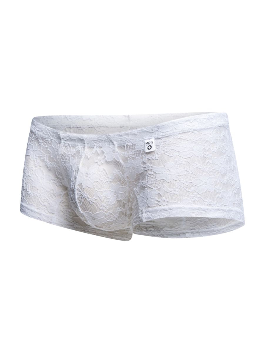 Malebasics mbl78 lace trunks white lace men’s underwear with delicate floral pattern and soft sheer fabric