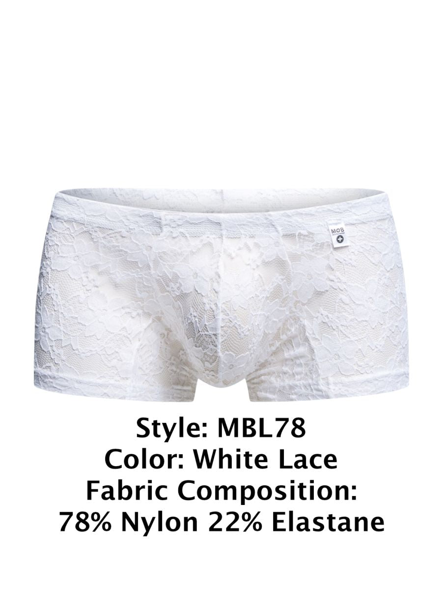 Malebasics mbl78 lace trunks white lace men’s briefs with delicate floral pattern made from nylon and elastane