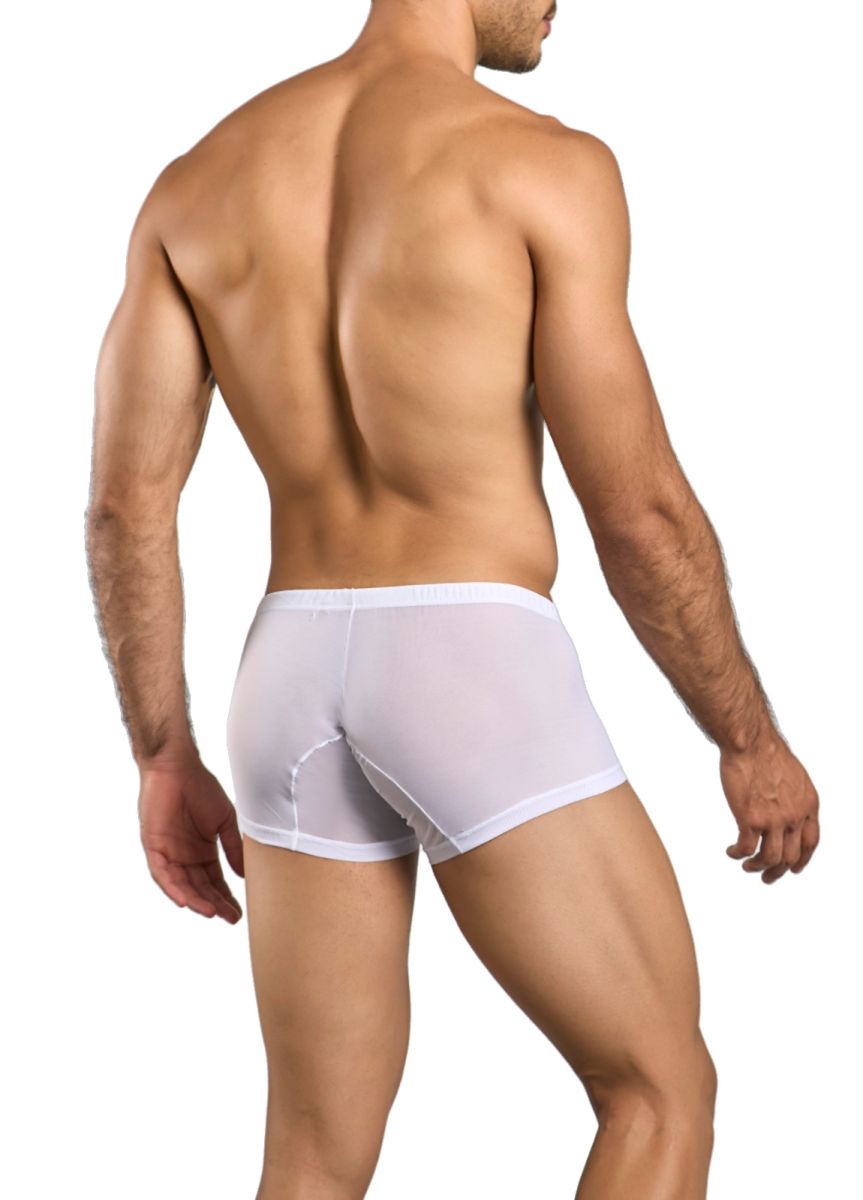 Malebasics mbl78 lace trunks white mesh sheer boxer briefs with solid white waistband front view