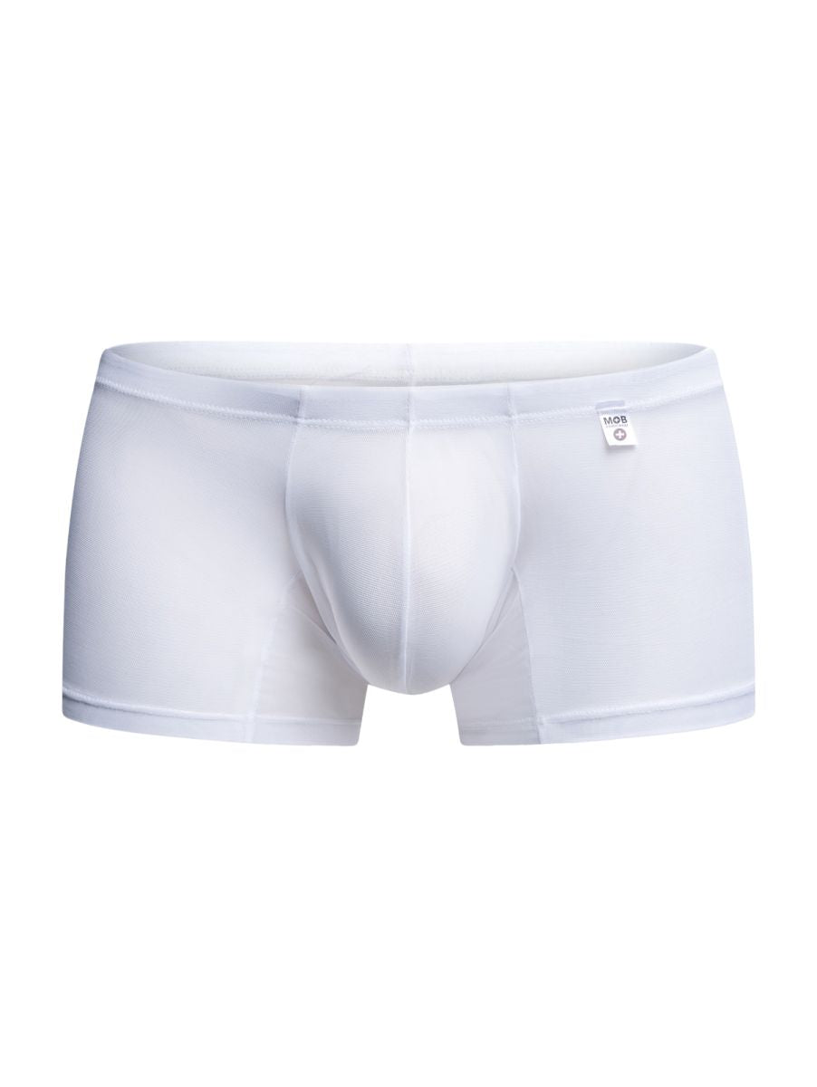 Malebasics mbl78 lace trunks white mesh briefs with smooth form-fitting design and small brand tag on waistband