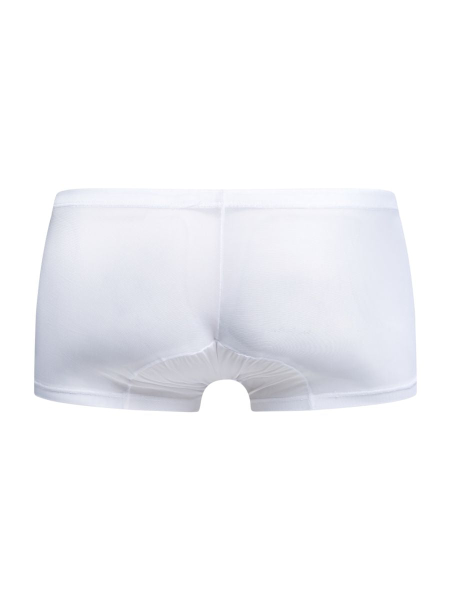 Malebasics mbl78 lace trunks white mesh briefs featuring sheer fabric and smooth elastic waistband