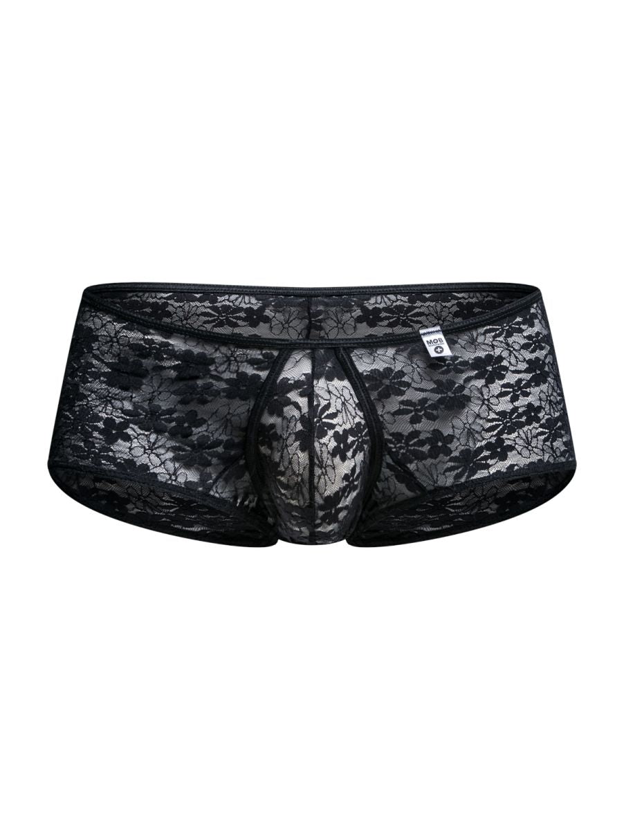 Malebasics mbl83 loop cheeky trunks black lace men’s underwear with floral pattern and elastic waistband