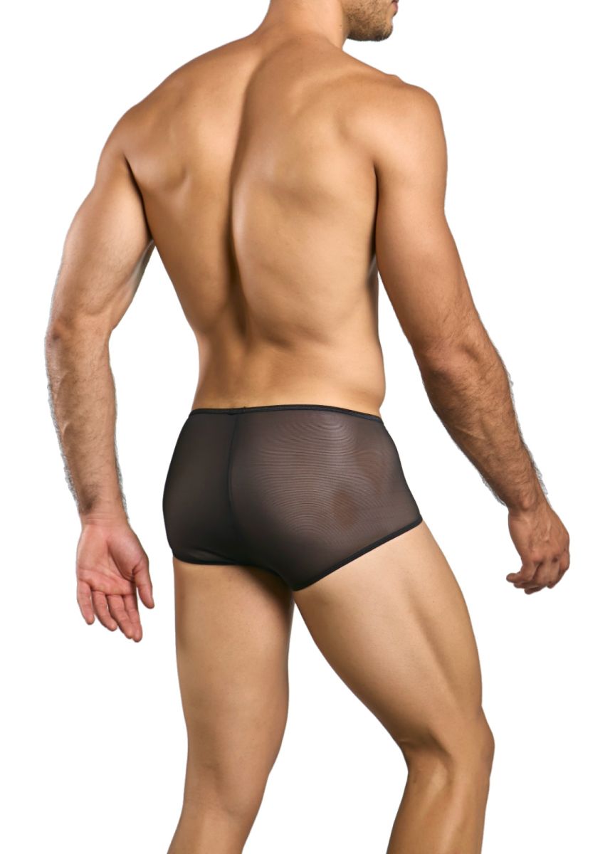 Malebasics mbl83 loop cheeky trunks black mesh briefs with smooth form fitting design shown from the back side