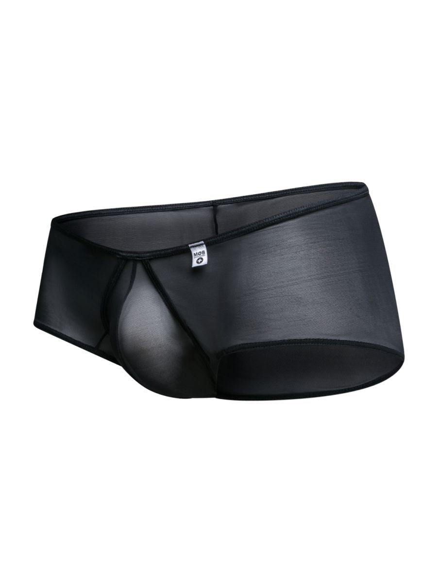 Malebasics mbl83 loop cheeky trunks black mesh briefs with sheer glossy finish and reinforced elastic waistband