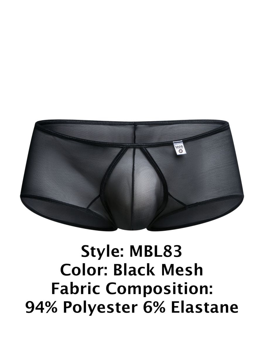 Malebasics mbl83 loop cheeky trunks black mesh briefs with sheer form-fitting design and reinforced elastic waistband