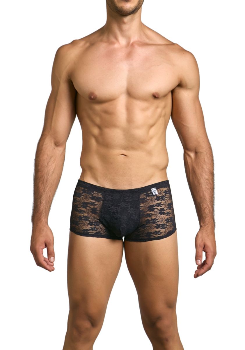 Black lace malebasics mbl84 classic pouch trunks boxer briefs with subtle pattern and branded waistband tag