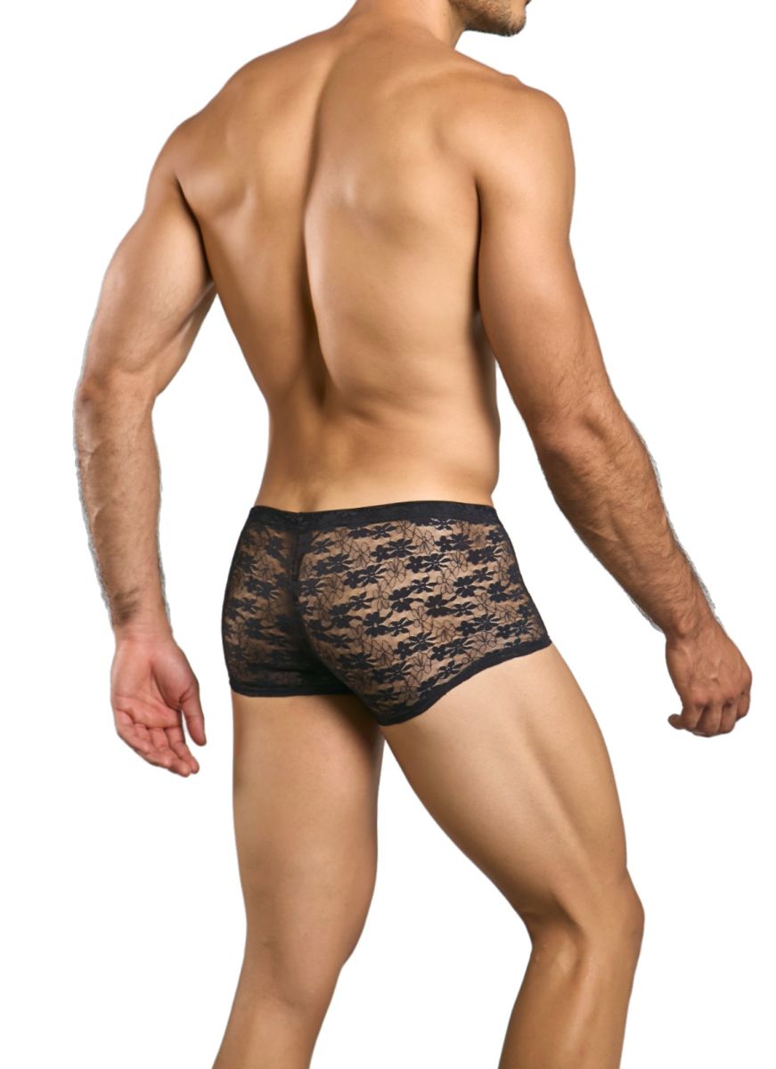 Malebasics mbl84 classic pouch trunks in black lace with subtle brown floral pattern for men