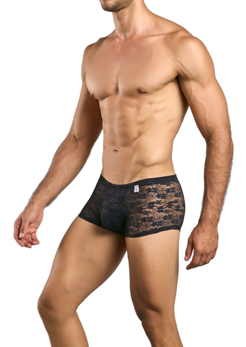 Malebasics mbl84 classic pouch trunks black lace boxer briefs with subtle pattern made from lace material