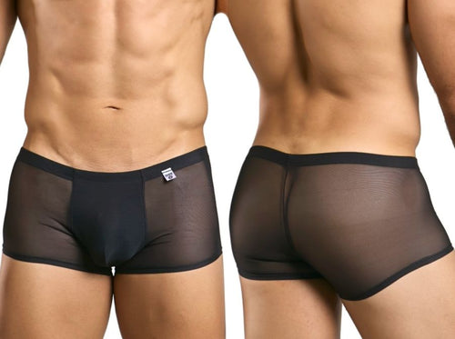 Malebasics mbl84 classic pouch trunks in black sheer mesh with solid waistband and trim for comfortable everyday wear