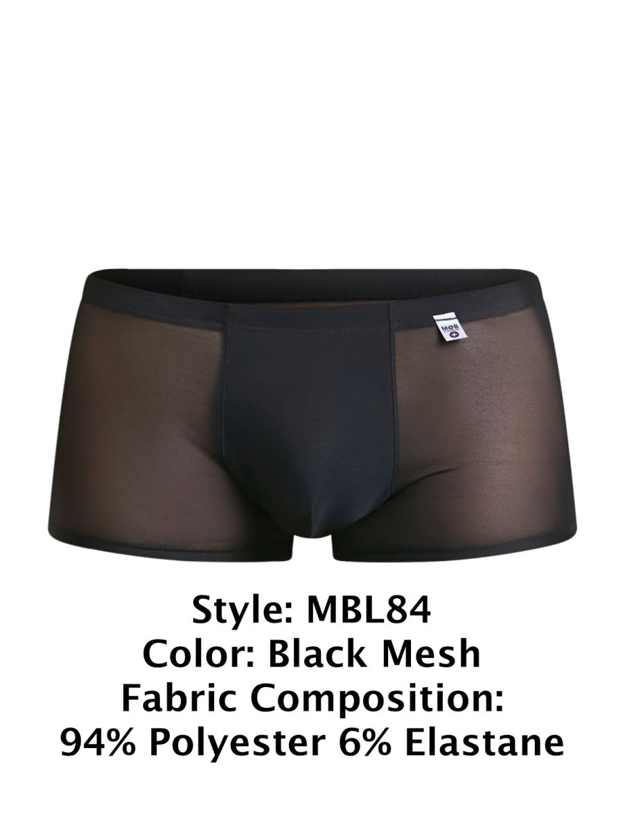 Black mesh malebasics mbl84 classic pouch trunks with sleek form-fitting design made from 94 polyester 6 elastane