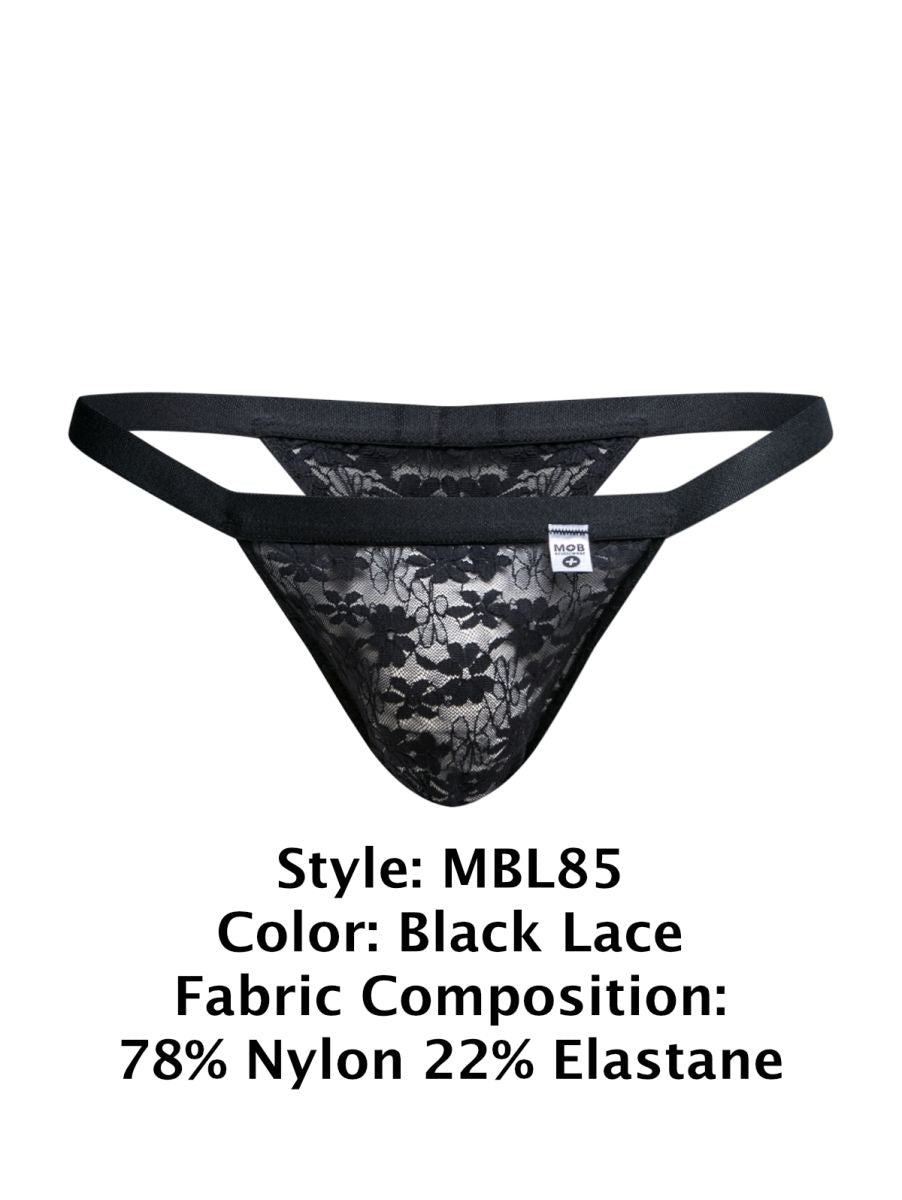 Black lace thong malebasics mbl85 y sexy thongs with delicate floral pattern and elastic waistband in black