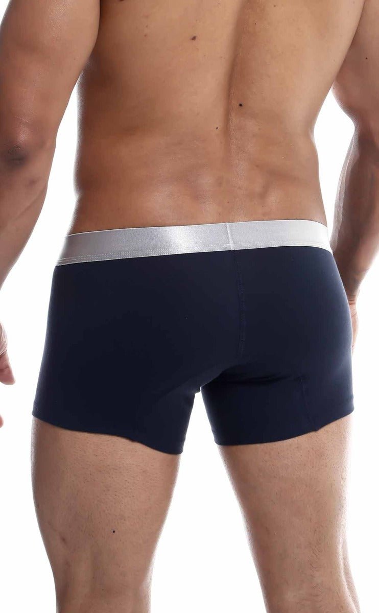 Malebasics trunk pima navy blue briefs with silver elastic waistband made from soft pima cotton for everyday comfort