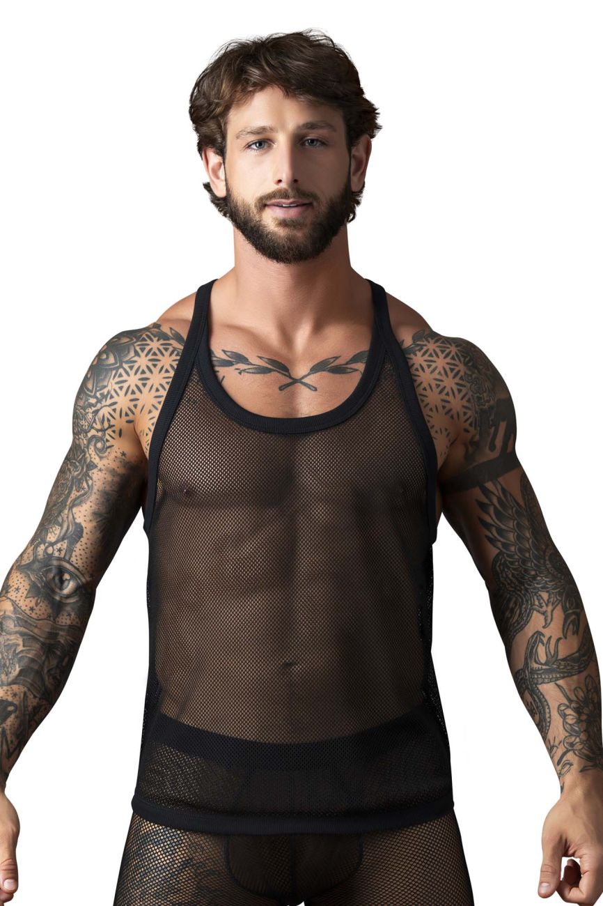 Camiseta sin mangas Male Power 110-11C Fishnet 2, color negro