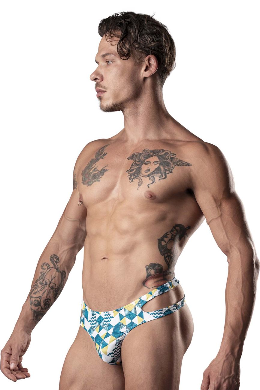 Tanga con aberturas Male Power 237-292 Cut It Out Color Azul-Verde-Blanco