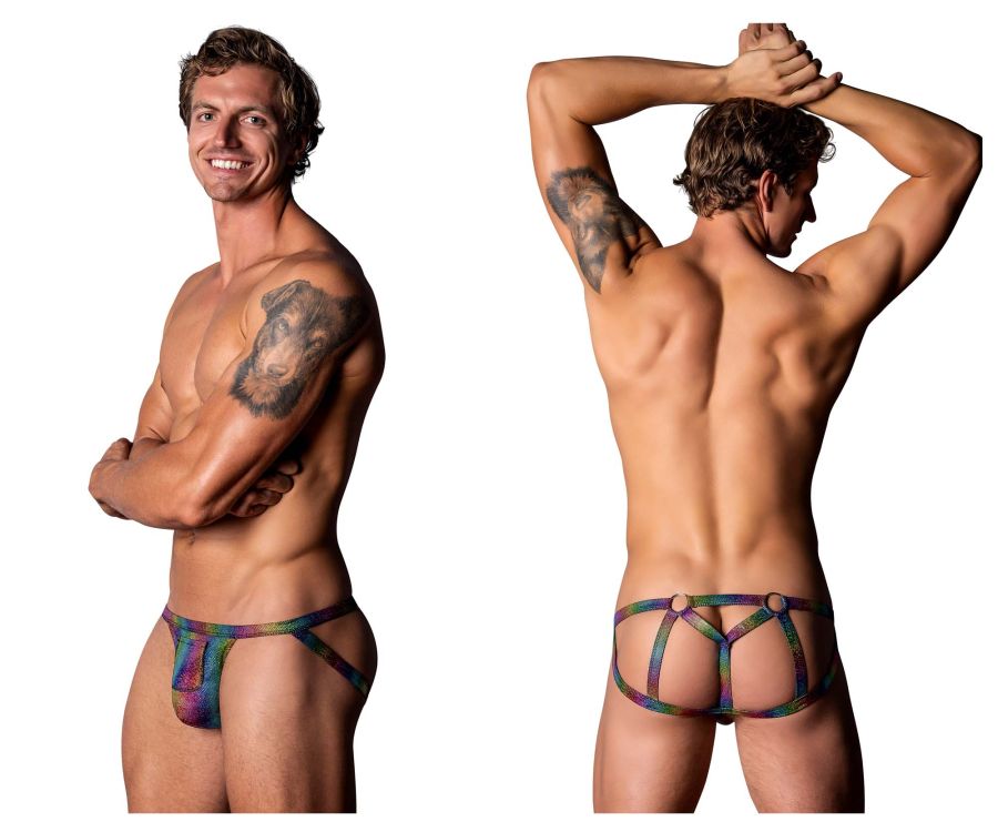 Male Power 347-297 Pack N Play Jock mit Kondomtasche vorne, Farbe Regenbogen