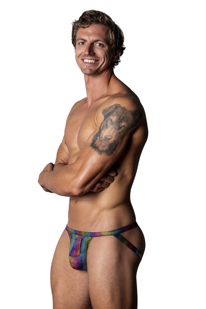 Male Power 347-297 Pack N Play Jock mit Kondomtasche vorne, Farbe Regenbogen