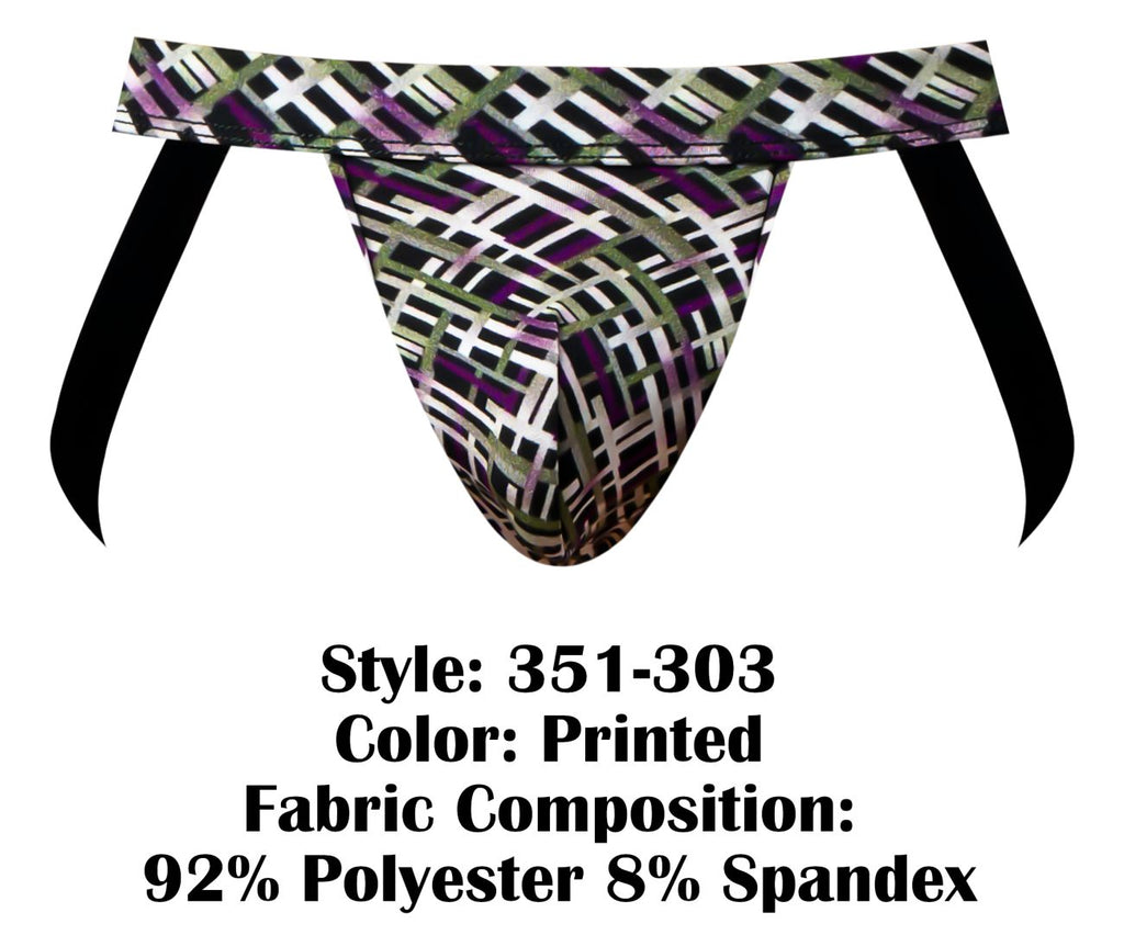Male Power 351-303 Gridlocked Strappy Ring Jock Color Printed