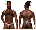 Ropa Interior Masculina Male Power 404-282 Suspensorio de Hombro Desnudo con Tirantes Tanga Color Plata-Negro
