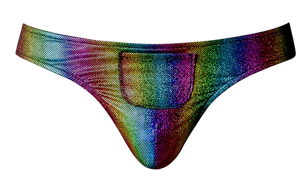 Male Power 421-297 Pack N Play Tanga mit Kondomtasche vorne, Farbe Regenbogen