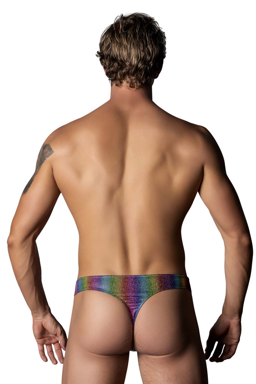 Male Power 421-297 Pack N Play Tanga mit Kondomtasche vorne, Farbe Regenbogen
