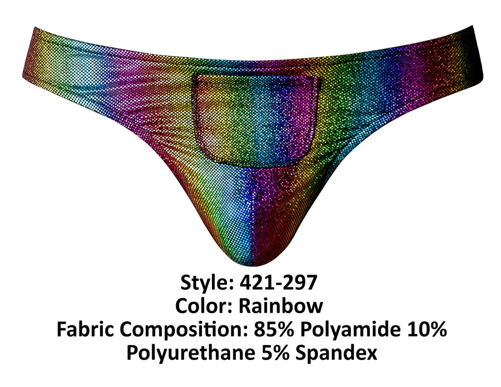 Male Power 421-297 Pack N Play Tanga mit Kondomtasche vorne, Farbe Regenbogen
