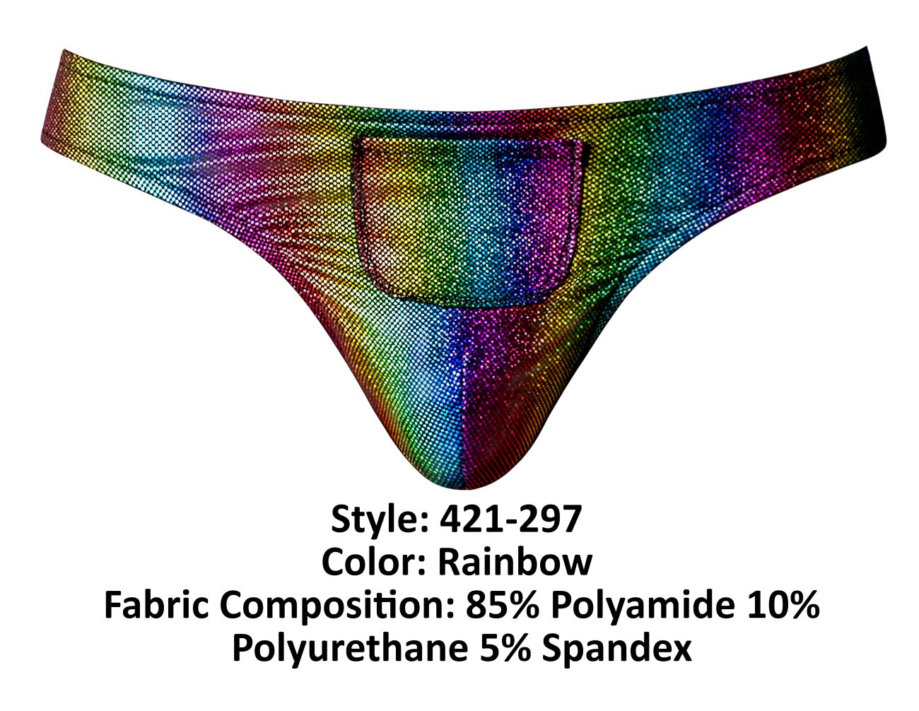 Male Power 421-297 Pack N Play Tanga mit Kondomtasche vorne, Farbe Regenbogen