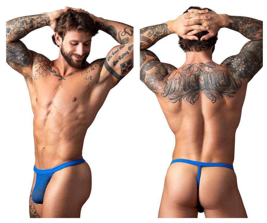 Tanga de rejilla Male Power 449-11C, color azul marino