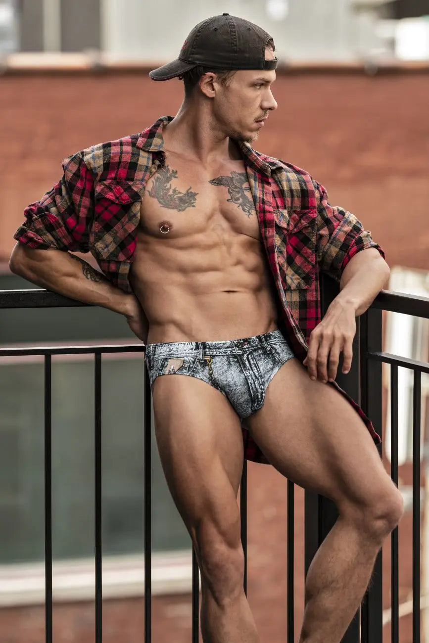 Ropa Interior Masculina Male Power 486-286 Bikini Dirty Denim Color Estampado Vaquero