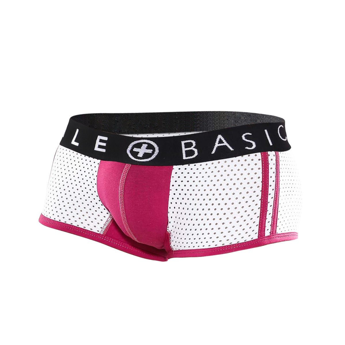 White and fuchsia mesh briefs with black le basic waistband from Malebasics Spot New Sexier Trunk Pink collection