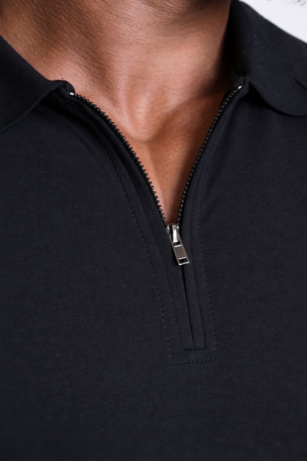 Polo Jed North Ajustado para Musculatura Prémium con Cremallera - Negro
